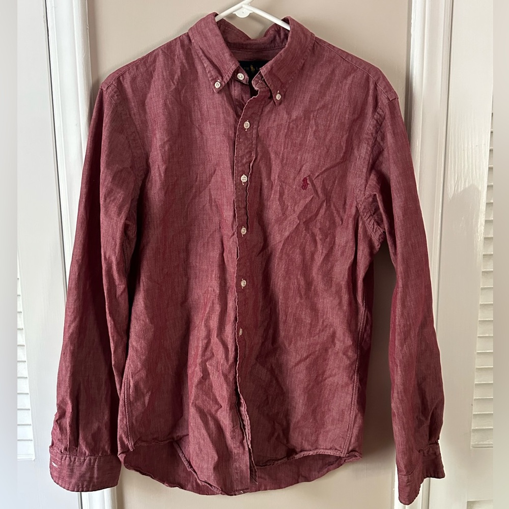 Ralph Lauren Heathered Red Slim Fit Dress Button Down Dress Shirt - Size L